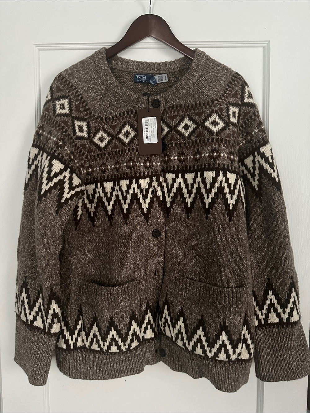 Polo by Ralph Lauren Brown and Cream Fair Isle Wool Cardigan